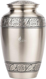 INTAJ Brass Cremation Urn for Human Ashes Adult Urn - Decorative Urns for Ashes Handcrafted, Large Burial Urn for Adult Ashes up to 250lbs (Adult 200-250lbs, Pewter)