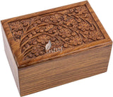 Handcarved Wooden Cremation Urn – Tree of Life Design – Suitable for Adult Men & Women – 218lbs Capacity