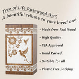 INTAJ Wooden Box Cremation Urn for Human Ashes Adult Male Women Humming Bird Handmade Pet Cat Dog Urn for Ashes Men Female Rosewood Burial Funeral Casket Urns Holds Up to 115 LBS