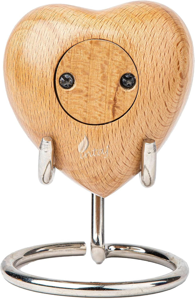 INTAJ Wooden Heart Urn for Human Ashes, Pet Ashes - Cremation Urn for Ashes, Humming Bird Funeral Urn for Dogs,Cats Hand-Crafted - Burial Urn Box (BeechWood-Rose, L (5") 14Cu/In)