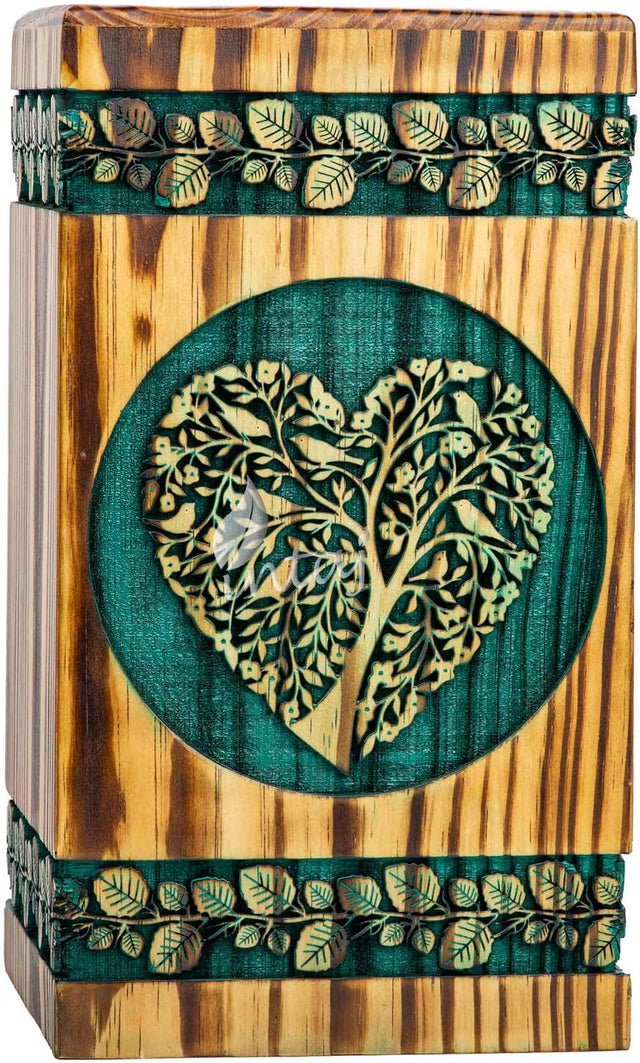 Handmade Rosewood Urn – Heart Pine Tree of Life – Suitable for Adult & Dog Ashes – Small (8Hx4.75W, 115 Cu/in)