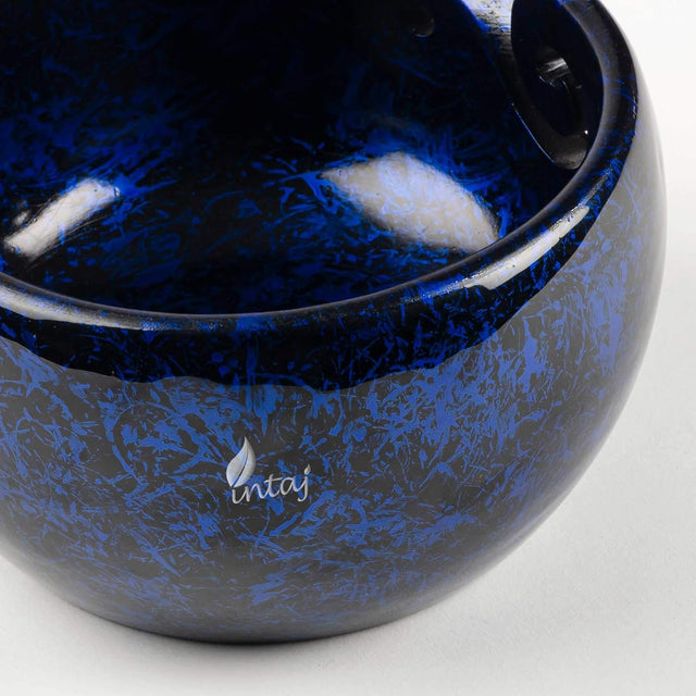 Handmade Large Wooden Yarn Bowl for Knitting Crochet Perfect Yarn Holder Rosewood Bowl for Mothers Day Christmas Gift (Large - 6x4, Blue Patch)