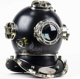 Handcrafted Antique Scuba Diving Helmet - Premium Home Decor Helmet for Diving Lovers - Marine US Navy Deep Sea Diver Diving Helmet (Black Matte Silver Toned, Large)