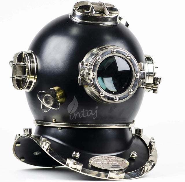 Handcrafted Antique Scuba Diving Helmet - Premium Home Decor Helmet for Diving Lovers - Marine US Navy Deep Sea Diver Diving Helmet (Black Matte Silver Toned, Large)
