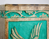 Handcarved Wooden Cremation Urn – Teal Green Rosewood Design – Suitable for Adult Men & Women, Mom & Dad – 118 Cu/in Capacity