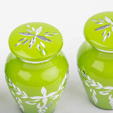 Handcrafted Cremation Urn Set – Diamond Cut Lime Green Design – Suitable for Adult Men & Women, Mom & Dad – Keepsake Size (Set of 4)