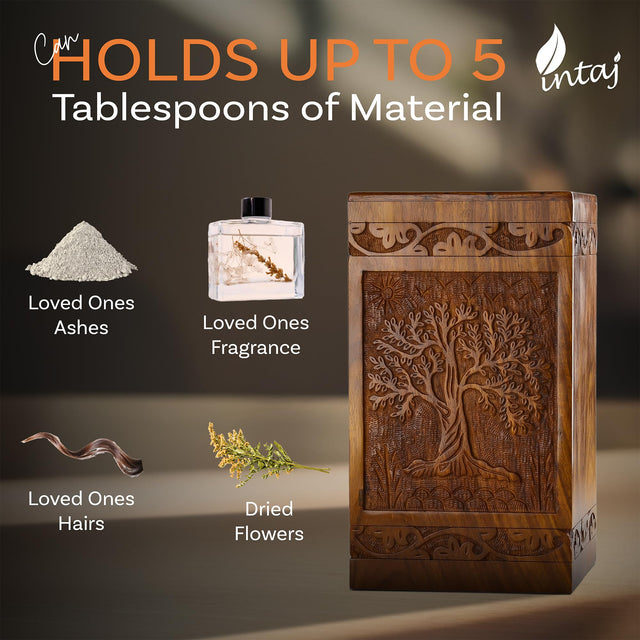 Handcarved Wooden Cremation Urn – Tree of Life – Suitable for Adult Men & Women – 250lbs