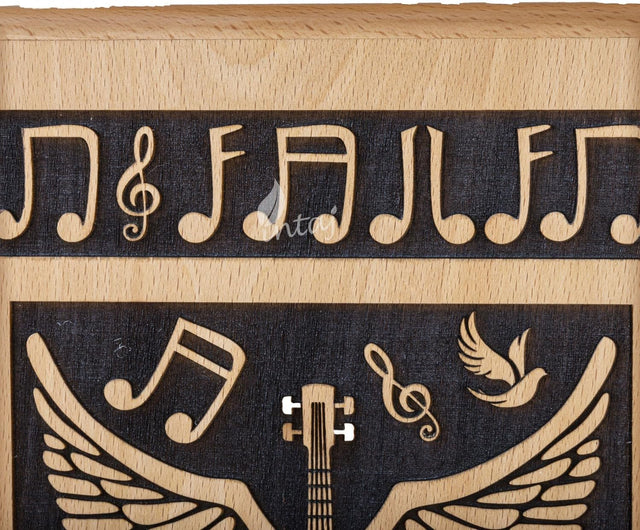 Handcarved Wooden Cremation Urn – Guitar Wings Design in Beechwood – Suitable for Adult Men & Women, Mom & Dad – 115 Cu/in Capacity