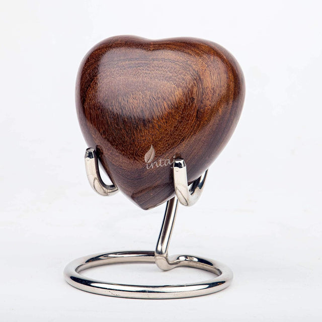 INTAJ Wooden Heart Urn for Human Ashes, Pet Ashes - Cremation Urn for Ashes, Humming Bird Funeral Urn for Dogs,Cats Hand-Crafted - Burial Urn Box (Rosewood, M (4") 10Cu/in)
