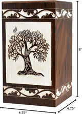 Handmade Rosewood Urn for Human Ashes | Tree of Life Wooden Urns Hand-Crafted - Funeral Cremation Urn for Ashes (Antique Soulful Tree, Keepsake - 100 Cu/in)