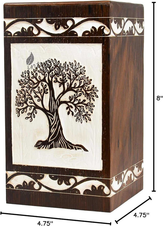 Handmade Rosewood Urn for Human Ashes | Tree of Life Wooden Urns Hand-Crafted - Funeral Cremation Urn for Ashes (Antique Soulful Tree, Keepsake - 100 Cu/in)