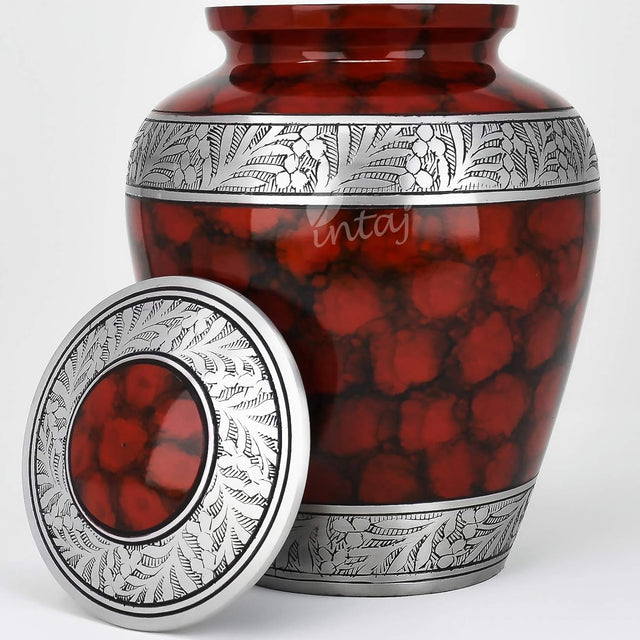 Handcrafted Cremation Urn – Cloud Red Design in Elite Cloud Blue & Silver – Suitable for Adult Men & Women, Mom & Dad – 200lbs Capacity