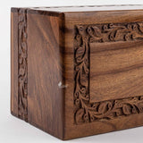 INTAJ Borders Wooden Urns for Human Ashes Adult Funeral Urn, Wooden Cremation Urns for Ashes Engraving, Wooden Box (L (9x6x5) 185 Cu/in, Custom Border Carved)