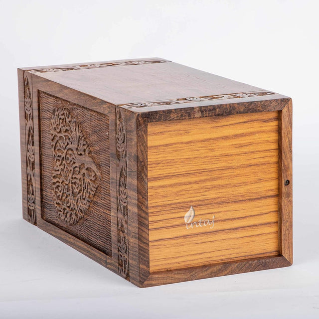 INTAJ Handmade Rosewood Urn for Human Ashes Adult Funeral Urn - Tree of Life Wooden Urn for Ashes Hand-Crafted - Funeral Cremation Urn for Pets (Keepsake (115 Cu/in), Rosewood Heart)