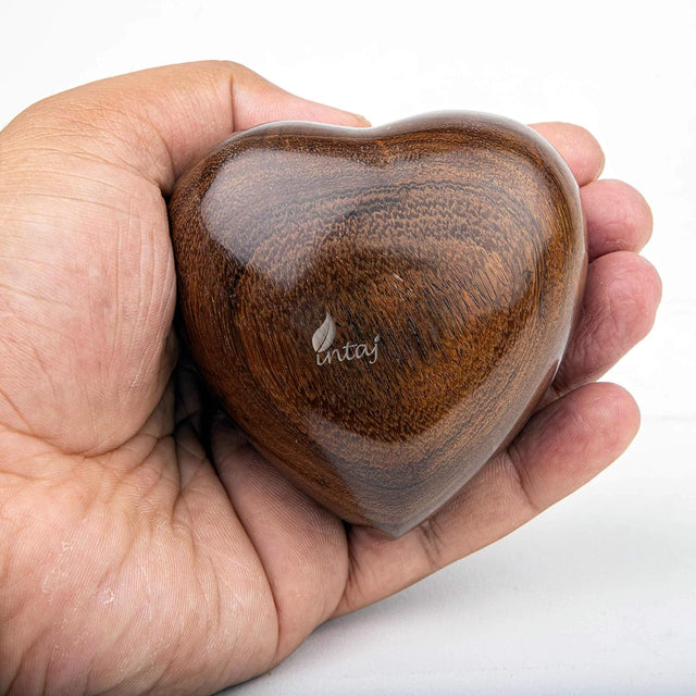 INTAJ Wooden Heart Urn for Human Ashes, Pet Ashes - Cremation Urn for Ashes, Humming Bird Funeral Urn for Dogs,Cats Hand-Crafted - Burial Urn Box (Rosewood, L (5") 14Cu/in)