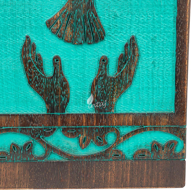 INTAJ Handmade Rosewood Urn for Human Ashes, Peaceful Bird Wooden Urns for Ashes Hand-Crafted, Funeral Cremation Urn, Pet Dog Urns for Ashes (Teal Gree, XS - 5Hx3W (20 Cu/in))