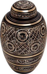 INTAJ Urn for Human Ashes - Adult Solid Brass Large Funeral Urn Handcrafted - Engraved Affordable Urn for Ashes (Dome, Adult (12" Hx8 W))