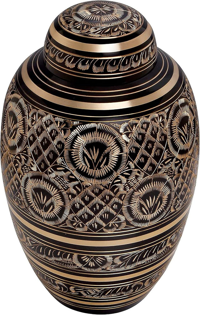 INTAJ Urn for Human Ashes - Adult Solid Brass Large Funeral Urn Handcrafted - Engraved Affordable Urn for Ashes (Dome, Adult (12" Hx8 W))
