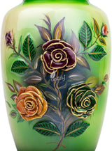Handcrafted Floral Cremation Urn – Olive Green Rose Design – Suitable for Adult Men & Women