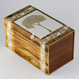 INTAJ Handmade Rosewood Urn for Human Ashes Adult Funeral Urn - Tree of Life Wooden Urn Hand-Crafted - Funeral Cremation Urn for Pets - Wooden Box (Medium (180 Cu/in), Pyramidal Tree)