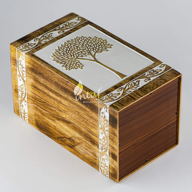 INTAJ Handmade Rosewood Urn for Human Ashes Adult Funeral Urn - Tree of Life Wooden Urn Hand-Crafted - Funeral Cremation Urn for Pets - Wooden Box (Medium (180 Cu/in), Pyramidal Tree)