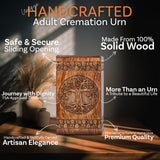 Hand-Carved Wooden Cremation Urn – Tree of Life – Suitable for Adult Male & Female – 250lbs