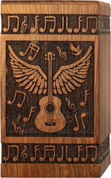 Handcarved Wooden Cremation Urn – Angelic Guitar Wings Design in Rosewood – Suitable for Adult Men & Women, Mom & Dad – 640lbs Capacity