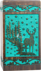 INTAJ Wooden Cremation Urn for Human Ashes, Adult Deer Rosewood Pet Urns for Dogs Ashes, Deer Carved Funeral Urn Hand-Crafted (XS - 5Hx3W (20 Cu/in), Custom Teal Green)