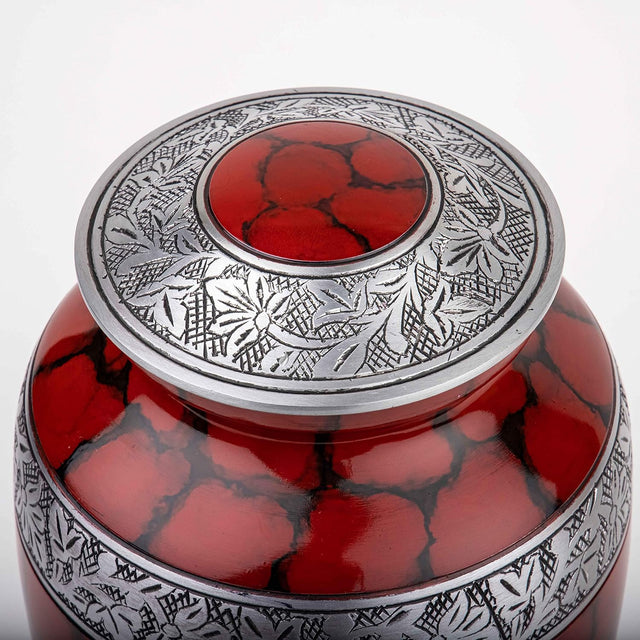 Handcrafted Silver Cremation Urn – Classic Royal Wings Red Design – Suitable for Adult Men & Women, Mom & Dad