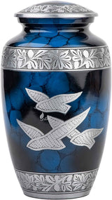 Handcrafted Silver Cremation Urn – Classic Royal Wings Blue Design – Suitable for Adult Men & Women, Mom & Dad