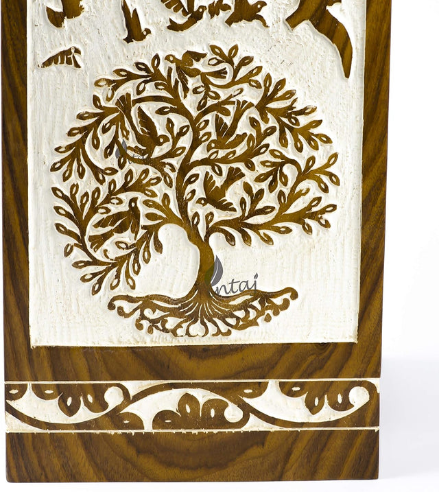 Handmade Rosewood Urn for Human Ashes | Tree of Life Wooden Urns Hand-Crafted - Funeral Cremation Urn for Ashes (Antique Bird Tree, Keepsake - 100 Cu/in)