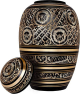 INTAJ Urn for Human Ashes - Adult Solid Brass Large Funeral Urn Handcrafted - Engraved Affordable Urn for Ashes (Dome, Adult (12" Hx8 W))