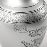 INTAJ Royal Silver Cremation Urn for Human Ashes - Adult Funeral Urn Handcrafted - Affordable Urn for Ashes - Large Urn Deal (Arcadia Black, Adult)