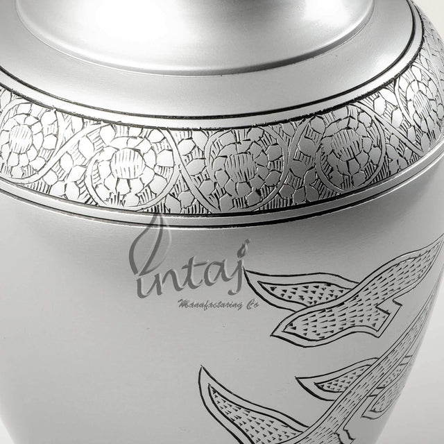 INTAJ Royal Silver Cremation Urn for Human Ashes - Adult Funeral Urn Handcrafted - Affordable Urn for Ashes - Large Urn Deal (Arcadia Black, Adult)