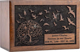 INTAJ Cremation Urn for Human Ashes Adult Male Female - Tree of Life Wooden Box Urn for Ashes - Handmade Decorative Funeral Urn (Customised Tree Birds, XL (11x7.5x6) 340 Cu/in)