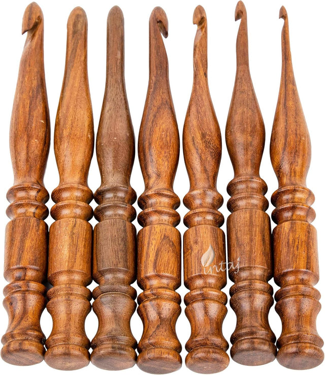 Handmade Wooden Crochet Hook - Rosewood Needle Crochet Hooks Set - Yarn Craft Knitting Needle for Chrocheting Lace Doilies Flower Projects (Mix Wood, 09.00 mm)