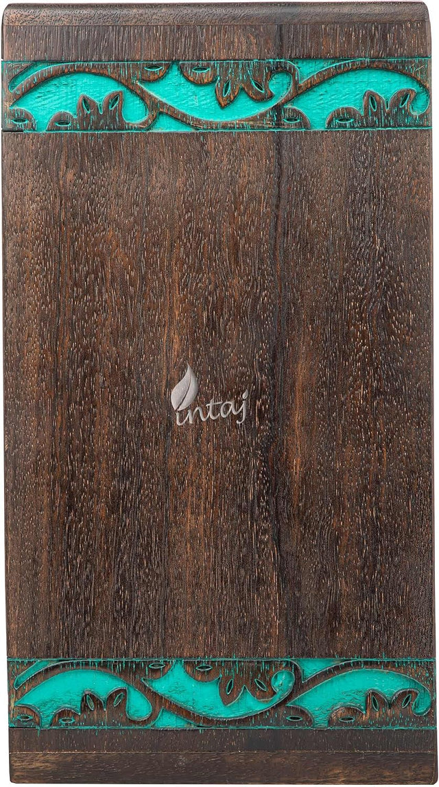 INTAJ Handmade Rosewood Urn for Human Ashes, Peaceful Bird Wooden Urns for Ashes Hand-Crafted, Funeral Cremation Urn, Pet Dog Urns for Ashes (Teal Gree, Large - 11.25Hx6.25W (250 Cu/in))