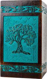 INTAJ Wooden Cremation Urns for Human Ashes - 20 Cubic Inches, Handcarved Tree of Life Design, Suitable for Men, Women, Mom, Dad - TSA Approved, Decorative Memorial Urn Box, Small 20lbs, Green