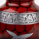 Handcrafted Silver Cremation Urn – Classic Royal Wings Red Design – Suitable for Adult Men & Women, Mom & Dad