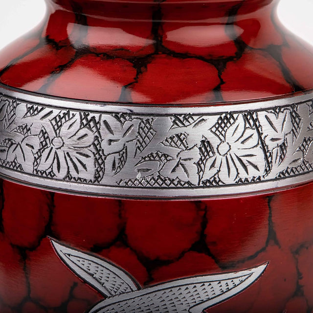 Handcrafted Silver Cremation Urn – Classic Royal Wings Red Design – Suitable for Adult Men & Women, Mom & Dad