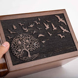 INTAJ Cremation Urn for Human Ashes Adult Male Female - Tree of Life Wooden Box Urn for Ashes - Handmade Decorative Funeral Urn (Customised Tree Birds, L (9x6x5) 185 Cu/in)