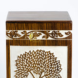 INTAJ Handmade Rosewood Urn for Human Ashes Adult Funeral Urn - Tree of Life Wooden Urn Hand-Crafted - Funeral Cremation Urn for Pets - Wooden Box (Medium (180 Cu/in), Antique Pyramidal Tree)