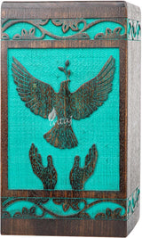 INTAJ Handmade Rosewood Urn for Human Ashes, Peaceful Bird Wooden Urns for Ashes Hand-Crafted, Funeral Cremation Urn, Pet Dog Urns for Ashes (Teal Gree, Large - 11.25Hx6.25W (250 Cu/in))