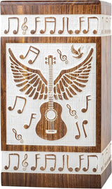 Handcarved Wooden Cremation Urn – Guitar Wings Design in Antique Rosewood – Suitable for Adult Men & Women, Mom & Dad – 250 Cu/in Capacity (Large)