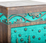INTAJ Wooden Cremation Urn for Human Ashes, Adult Deer Rosewood Pet Urns for Dogs Ashes, Deer Carved Funeral Urn Hand-Crafted (XS - 5Hx3W (20 Cu/in), Custom Teal Green)
