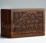 Handcarved Wooden Cremation Urn – Tree of Life Design – Suitable for Adult Men & Women – 90lbs Capacity