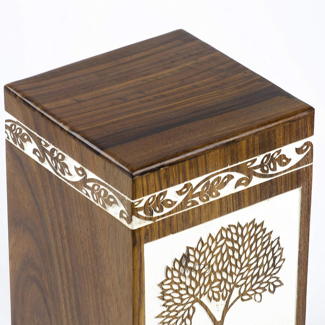 Handmade Rosewood Urn for Human Ashes | Tree of Life Wooden Urns Hand-Crafted - Funeral Cremation Urn for Ashes (Pyramidal Tree of Life, Medium - 150 Cu/in)