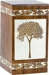 INTAJ Handmade Rosewood Urn for Human Ashes Adult Funeral Urn - Tree of Life Wooden Urn Hand-Crafted - Funeral Cremation Urn for Pets - Wooden Box (Medium (180 Cu/in), Antique Pyramidal Tree)