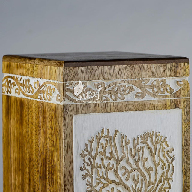 INTAJ Handmade Rosewood Urn for Human Ashes Adult Funeral Urn - Tree of Life Wooden Urn for Ashes Hand-Crafted - Funeral Cremation Urn for Pets (Keepsake (115 Cu/in), Antique Heart)