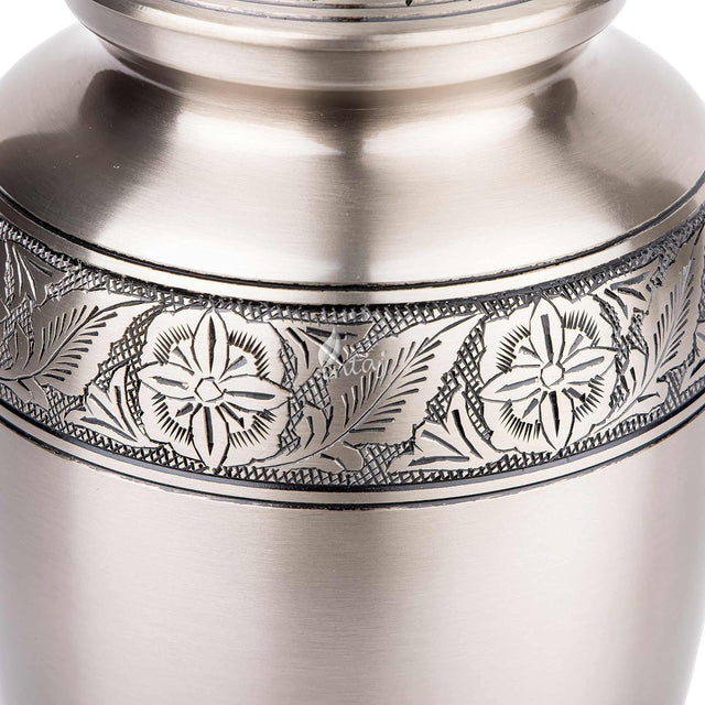 INTAJ Brass Cremation Urn for Human Ashes Adult Urn - Decorative Urns for Ashes Handcrafted, Large Burial Urn for Adult Ashes up to 250lbs (Adult 200-250lbs, Pewter)